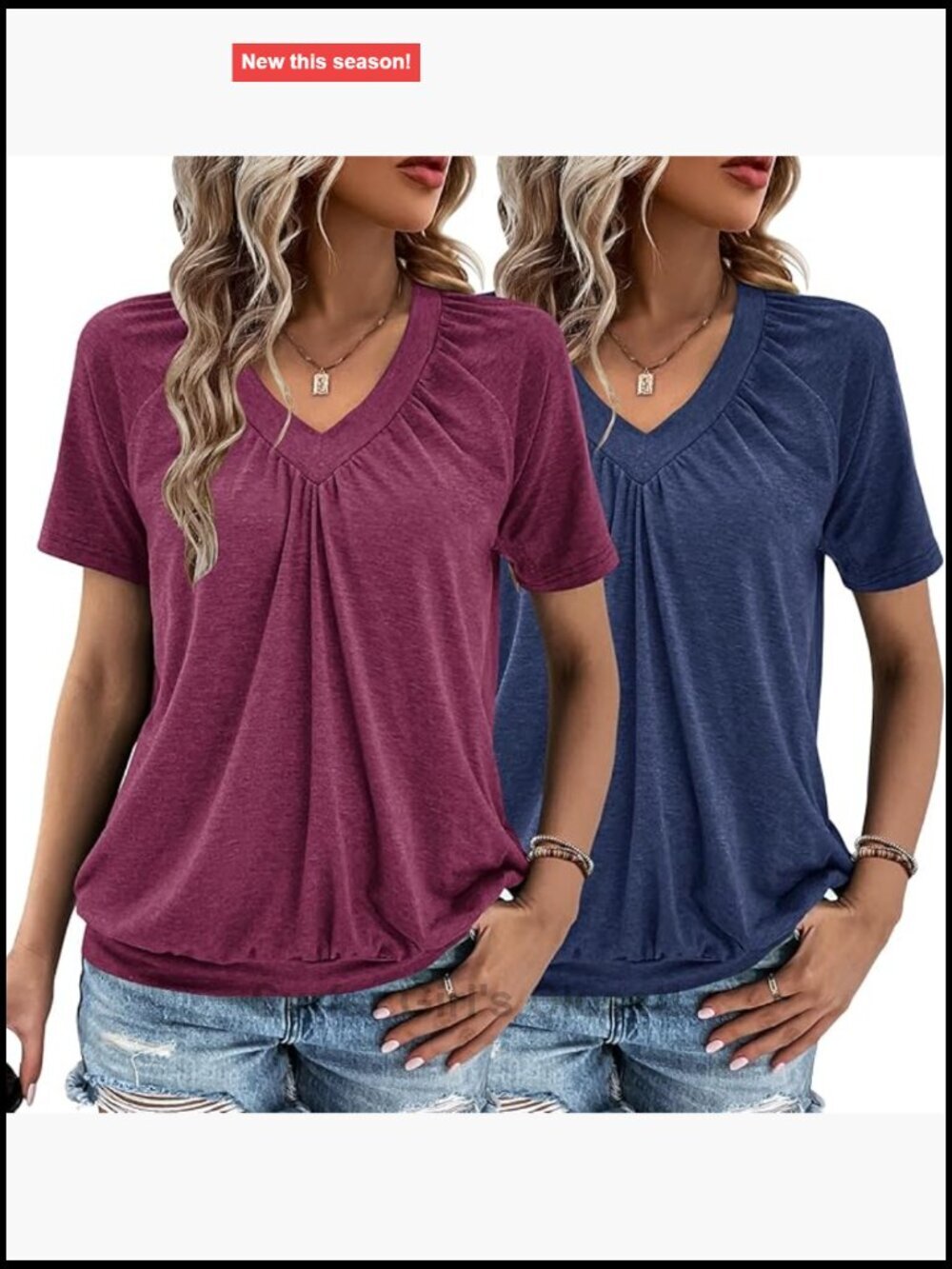 2 Pack V Neck Short Sleeve Ruched T-Shirts for Women Casual Summer Tops